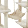 A close-up view of a beige cat tree with a hammock. Podgląd zdjęcia produktu
