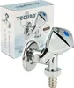 A product shot of a chrome faucet with its packaging in the background. Produktbild-Vorschau