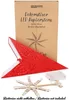 A red LED paper star and its components are laid out in front of its packaging. Produktbild-Vorschau