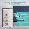 An open freezer with food items inside, set in a kitchen environment with blue cabinets. Produktbild-Vorschau