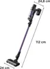 A cordless vacuum cleaner is shown with dimensions indicated by lines and text. Voir les images du produit