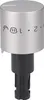 A close-up studio shot of a silver appliance control knob with black markings and a black plastic stem. Produktbild-Vorschau