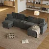 Merax U-Form Ecksofa mit 2 Hockern, USB-, Type-C, Produktbild-Vorschau 2