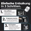 An infographic showing the three steps for descaling a coffee machine using tablets. Produktbild-Vorschau