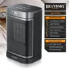 A product image featuring a black and gray electric heater with text overlays detailing its features and brand. Anteprima dell’immagine prodotto