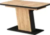 A modern dining table with a wood-grain top and a black and wood-grain pedestal base, shown against a white background. Anteprima dell’immagine prodotto