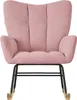 A pink rocking chair with black metal legs and wooden rockers, shown from the front against a white background. Náhled obrázku produktu