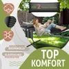 A woman and two children relaxing in a hammock outdoors. Produktbild-Vorschau