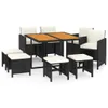 9-tlg. Garten-Essgruppe mit Kissen Poly Rattan Schwarz Produktbild-Vorschau 1