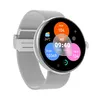 A silver smartwatch with a mesh band is displayed against a white background. The watch face shows various health metrics and the time. Podgląd zdjęcia produktu