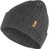 A close-up studio shot of a dark gray knitted beanie. Náhľad obrázku produktu