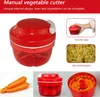 A collage of images showing a manual vegetable cutter, its operation, and ingredients. Produktbild-Vorschau