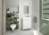 A modern bathroom with a toilet, vanity, and sink. Produktbild-Vorschau