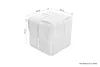 A white cube-shaped pouf with dimensions indicated by lines and text. Produktbild-Vorschau