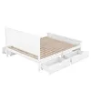A white wooden bed frame with four drawers underneath, shown from a side angle against a white background. Produktbild-Vorschau
