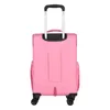 The back view of a pink rolling suitcase with a retractable handle and wheels. Anteprima dell’immagine prodotto