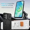 A phone case is shown with a phone attached to a car mount, and various magnetic accessories are displayed below. Náhled obrázku produktu