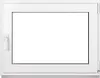 A white window frame with a clear glass pane, isolated on a white background. Produktbild-Vorschau