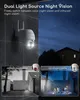 A split image showing a security camera on a wall and a night view of a house with children playing. Náhled obrázku produktu
