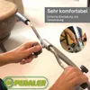 A close-up of hands adjusting a metal exercise device, with a circular inset showing a similar adjustment. Produktbild-Vorschau