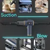Collage of images showing a portable vacuum cleaner being used for various cleaning tasks, with text overlays highlighting features and applications. Produktbild-Vorschau