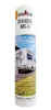 A product shot of a white aerosol can with branding and product information, set against a neutral background with a hint of a scene depicting a camper van. Produktbild-Vorschau