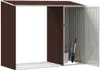 An open metal storage shed with tools inside. Produktbild-Vorschau