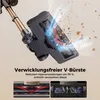 Close-up of a vacuum cleaner head with debris being sucked up, alongside comparison images of brush heads. Produktbild-Vorschau