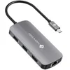 A gray USB-C hub with multiple ports and a black cable is shown against a white background. Produktbild-Vorschau