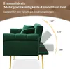 A green sofa with gold legs is shown from the side, with diagrams indicating adjustable backrest angles. Anteprima dell’immagine prodotto