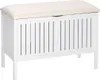 A white storage bench with a cream upholstered top, shown against a white background. Podgląd zdjęcia produktu
