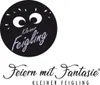A black circle with cartoon eyes and text, and a slogan below. Produktbild-Vorschau