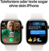 Two Apple Watches are shown side-by-side, one displaying a video call and the other displaying a text message conversation. Anteprima dell’immagine prodotto
