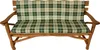 A studio shot of a wooden bench with a green and beige plaid cushion. Produktbild-Vorschau