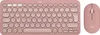 A pink Logitech keyboard and mouse set is shown from a top-down perspective on a white background. Produktbild-Vorschau