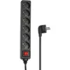 A black power strip with six outlets and a red switch, shown with its black power cord and plug. Voir les images du produit