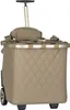A tan quilted shopping trolley with a retractable handle and wheels. Voir les images du produit