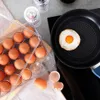 Eggs in a container and a fried egg in a pan. Náhled obrázku produktu