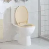 A toilet with the lid up in a bathroom. Produktbild-Vorschau