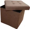 A brown fabric storage ottoman with its lid partially open, shown against a white background. Produktbild-Vorschau