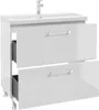 A white bathroom vanity with a sink and faucet. Náhled obrázku produktu