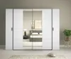 Zrcadlová šatní skříň 270 cm GIRADOT - bílá / černé úchyty Náhled obrázku produktu 1