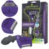 A collage of a Furminator de-shedding tool for cats, showing close-ups of the tool and its packaging. Produktbild-Vorschau