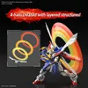 A Gundam model kit with a rainbow halo effect and a close-up inset showing the halo components. Produktbild-Vorschau