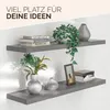 Two gray shelves mounted on a white wall, decorated with books, plants, and vases. Produktbild-Vorschau