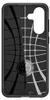 The back of a black phone case with a grid pattern and a circular logo. Náhľad obrázku produktu