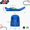 A product image showing a blue plastic sled with green accents, with dimensions indicated by lines and text. Voir les images du produit