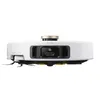 A white robot vacuum cleaner with black and gold accents, shown from the front. Produktbild-Vorschau