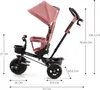 A pink Kinderkraft AVEO tricycle with dimensions indicated by measurement lines and text. Produktbild-Vorschau