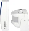 Two white electronic devices are shown from the side against a white background. The device on the left is a rectangular unit with a blue stripe and a barcode label. The device on the right is a motion sensor with a clear lens and several adjustment dials  Podgląd zdjęcia produktu